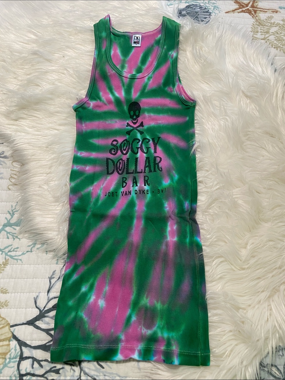 boxercraft Green and Pink Tie-Dye Tank Top with Soggy Dollar Bar Print BVI